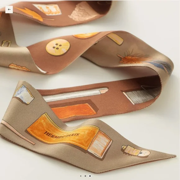 Hermes In the Pocket Twilly - Beige / Orange / Sable - Picture 2 of 5